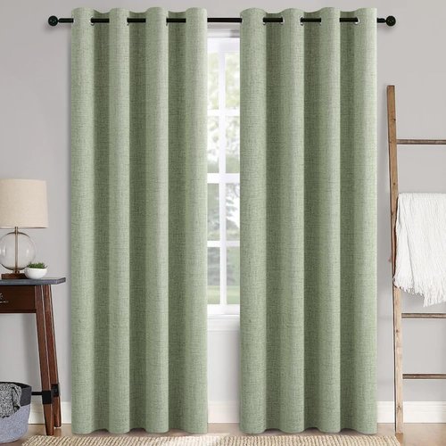MIULEE 90-Inch Linen Texture Curtains - 100% Blackout Thermal Insulated Sage Green | Room Darkening Draperies (2 Panels)