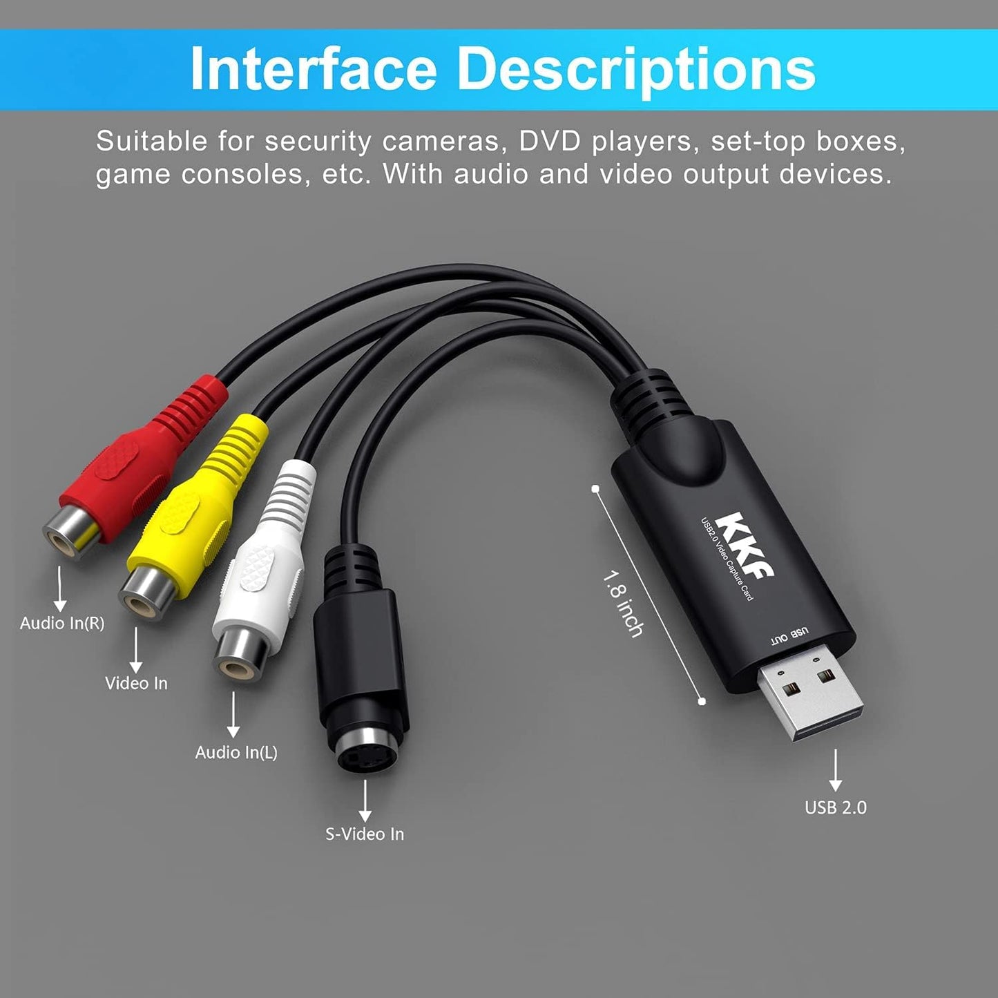 Kkf 2.0 PS3 PS4 (IU037B-2) USB Video Capture Card for Streaming VHS to Digital Converter, with Audio Transfer Grabber
