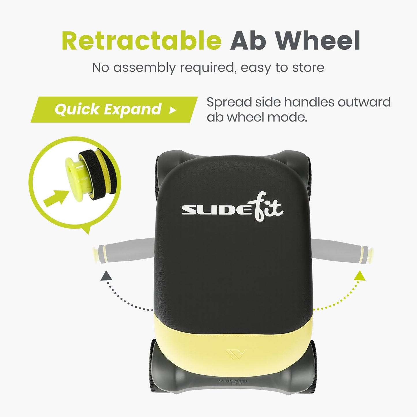 WONDER CORE Slide Fit: Ab Roller Wheel with Elbow Support, Automatic Rebound Ab Abdominal Exercise Roller Wheel, Abs Workout Equipment, Fitness Rolling Board with Knee Pad for Home Gym (Green)