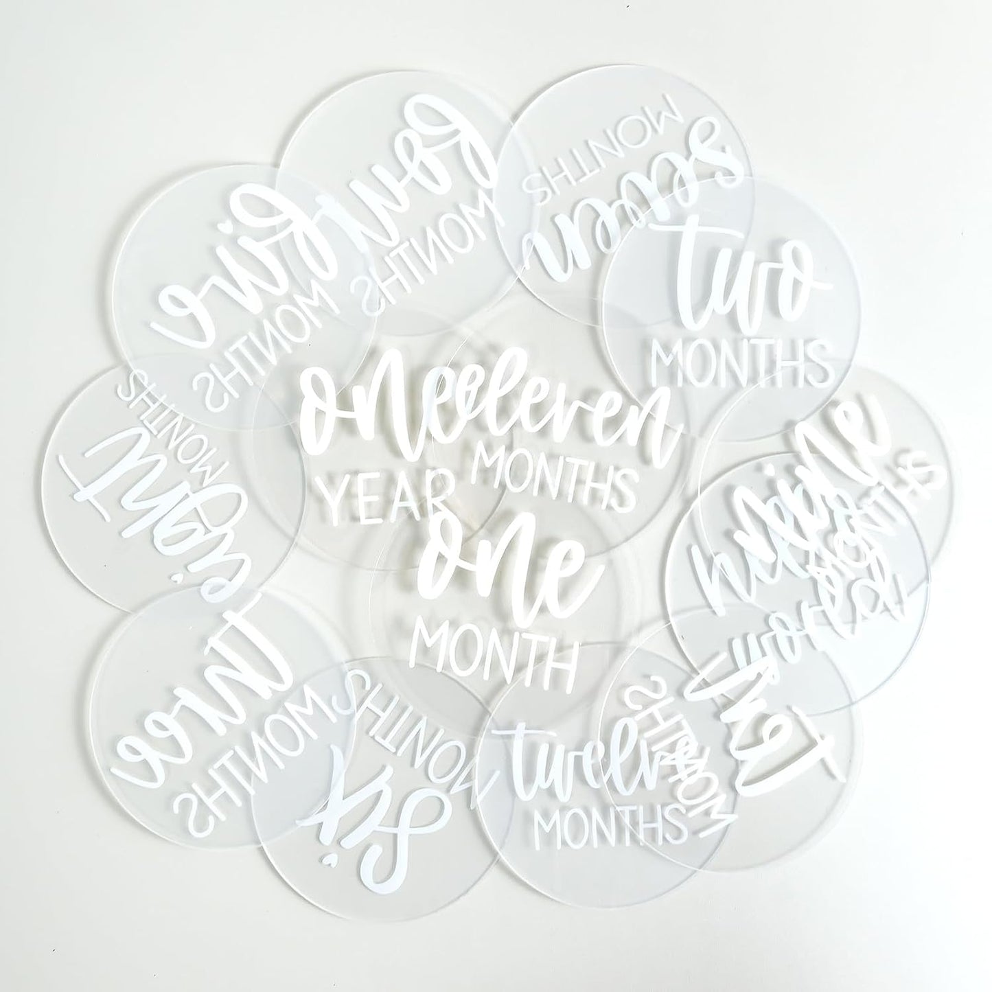 13 Acrylic Baby Milestone Discs for Photos - PCS Clear Monthly Cards, Photo Prop, Newborn Birth Announcement Sign