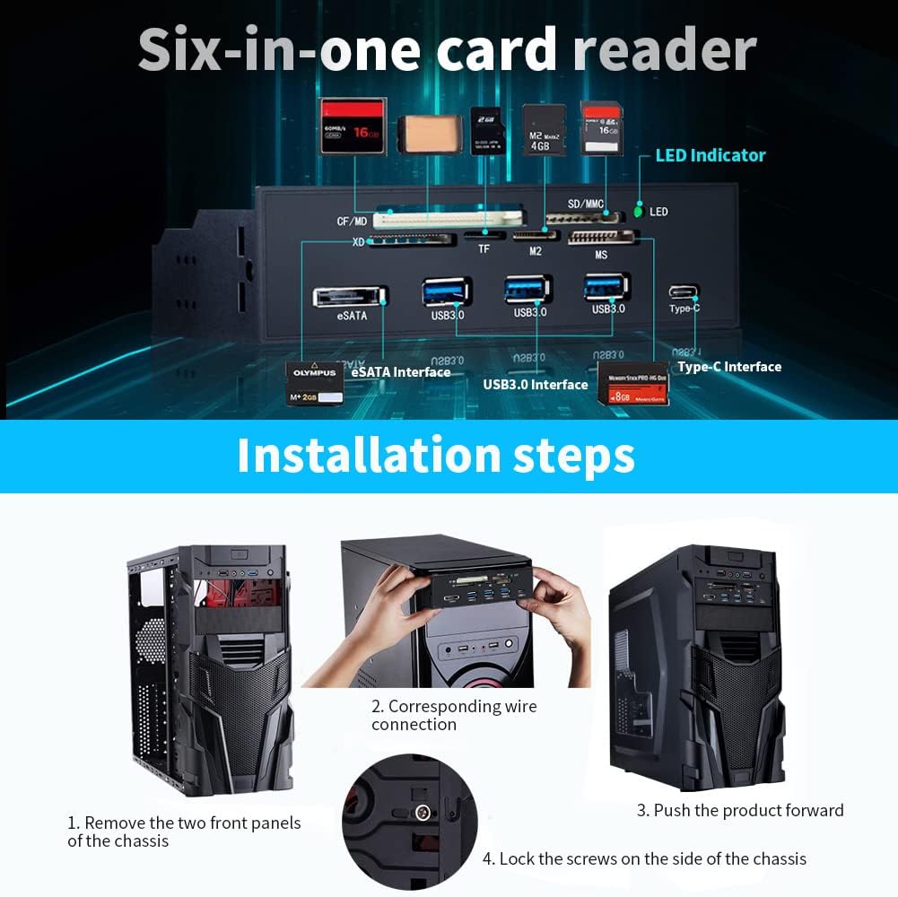 Mugast 5.25 inches 3.0 3.1 M2, 64G Internal Card Reader, USB Interface Multifunction Internal Card Reader Dashboard PC