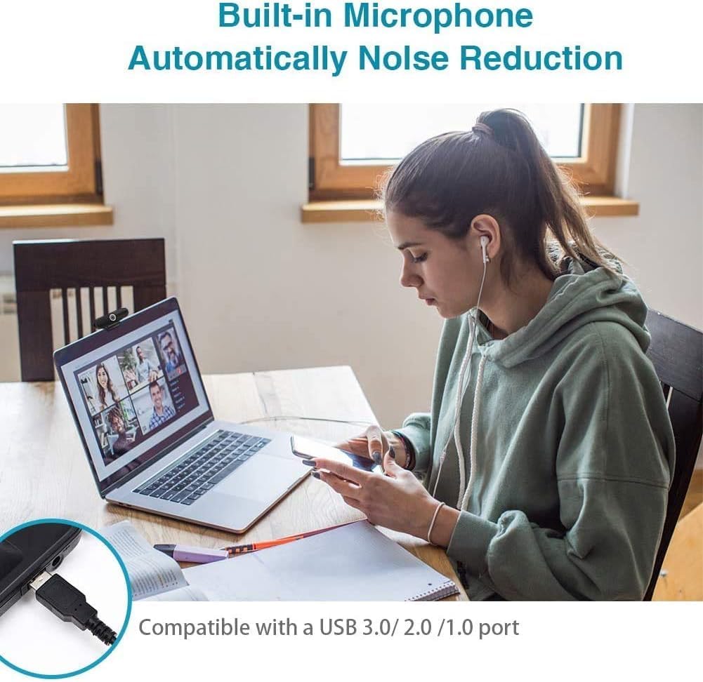 ZIQIAN 4K 8MP- Webcam, HD Webcam Laptop PC Desktop Computer Web Camera with Microphone, USB Webcams for Video Calling
