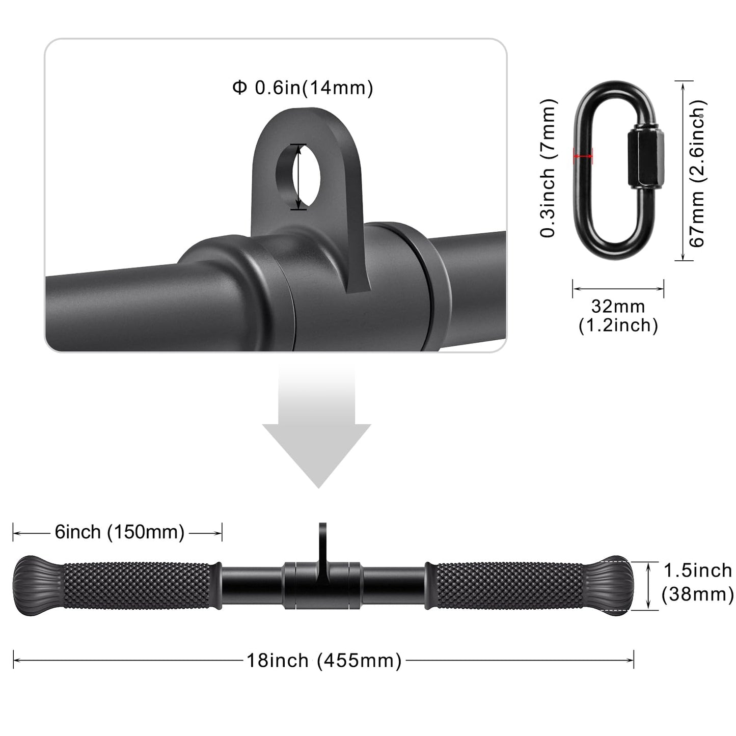 SELEWARE 18" Rotating Straight Bar, Pull Down Bar with Non-Slip Grip, Cable Machine Attachment for Home Gym Pulley System