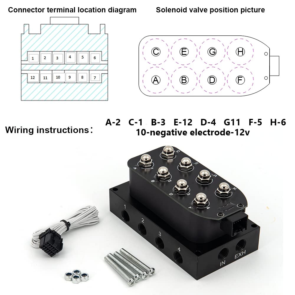 New Upgrade 12V Solenoid 8-Valve Air Ride Suspension Manifold Valve with Simplify Control Panel Ship Type Switch, Equipped with Five Display air Pressure Gauge White