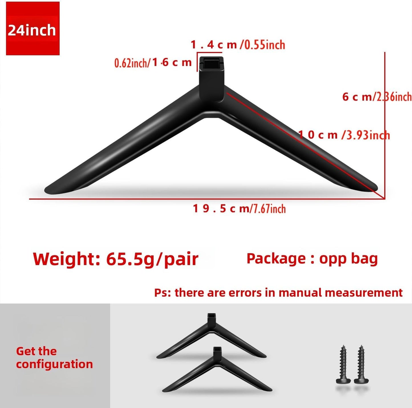 Dranvosk 24-27Inch 2 Pack Universal TV Stand Legs for TVs | Replacement TV Feet with Screws | Easy Install Plastic