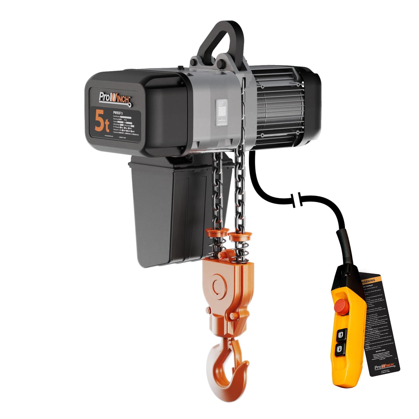 Prowinch 5 Ton Electric Chain Hoist – Single Speed, Heavy Duty H4, Dual Voltage 208/480V 3-Phase, 30 ft Lifting Height, G100 Nickel Chain, IP55 – ASME B30.16 Industrial Hoist