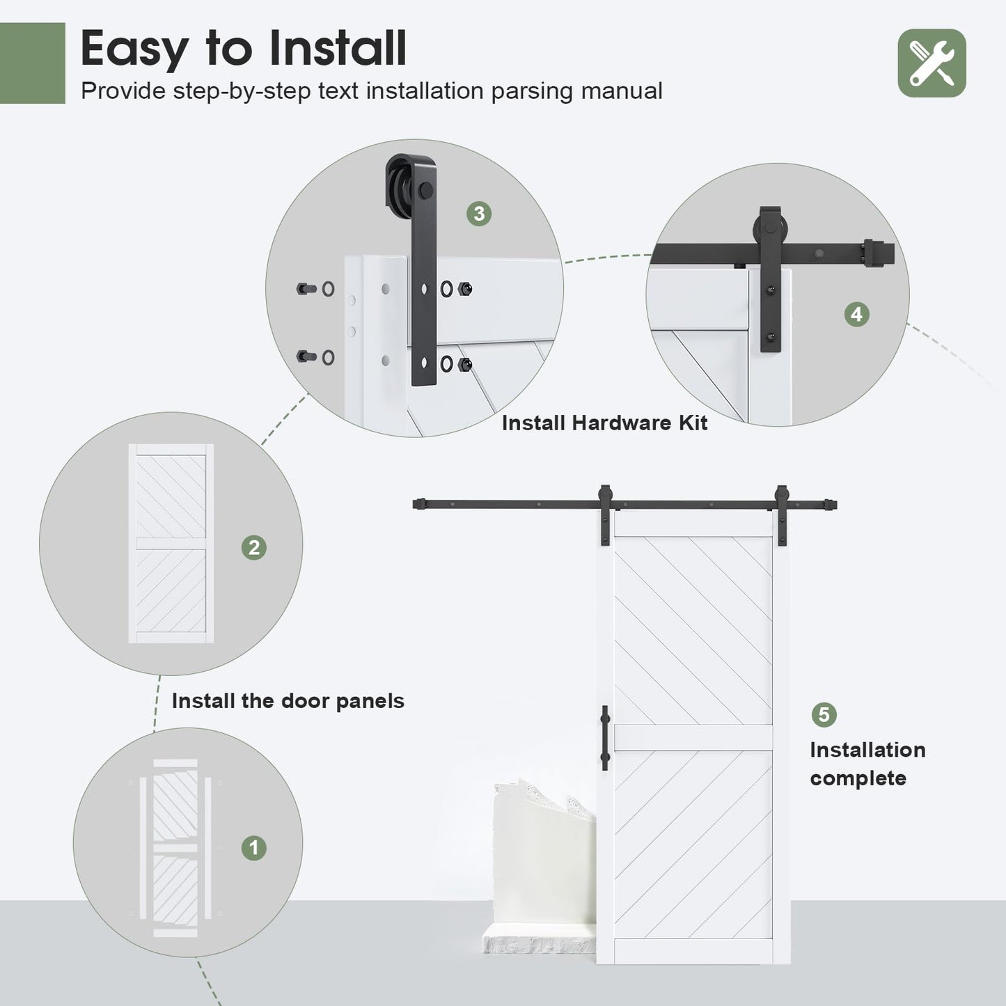 36in x 84in Sliding Barn Door with 6.6FT Barn Door Hardware kit & Handle Included, Solid MDF Wood Slab Covered with Water-Proof & Scratch-Resistant PVC Surface,Simple DIY Assembly,Chevron Pattern