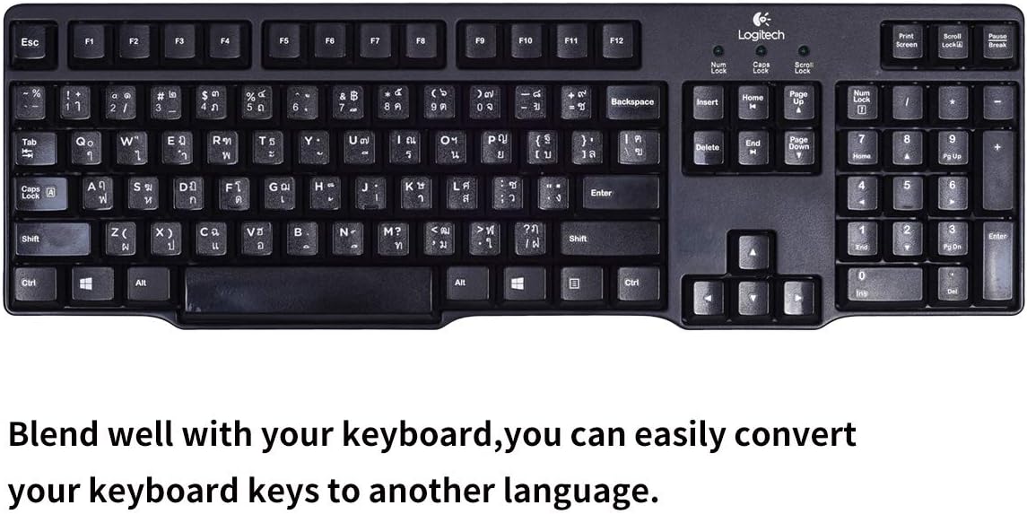 CaseBuy 2PCS Thai Keyboard Stickers, Thai-English Keyboard Letters Replacement Sticker White Font on Black Background
