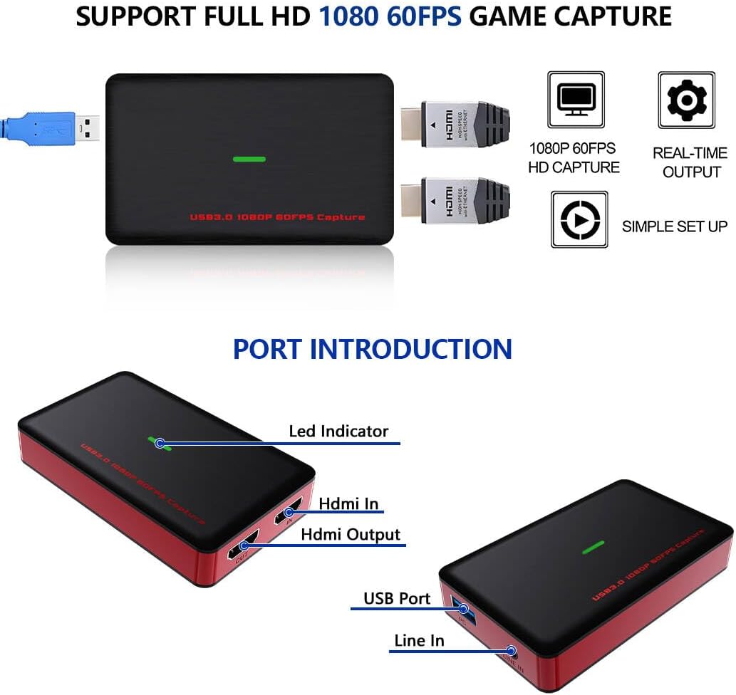 SOGTICPS 4K30 1080p60, 3.2 1 3.5 mm PS5/Xbox/Switch/DSLR/iPad HDMI Game Capture Card USB Gen Type-C & USB-A, Zero-Lag