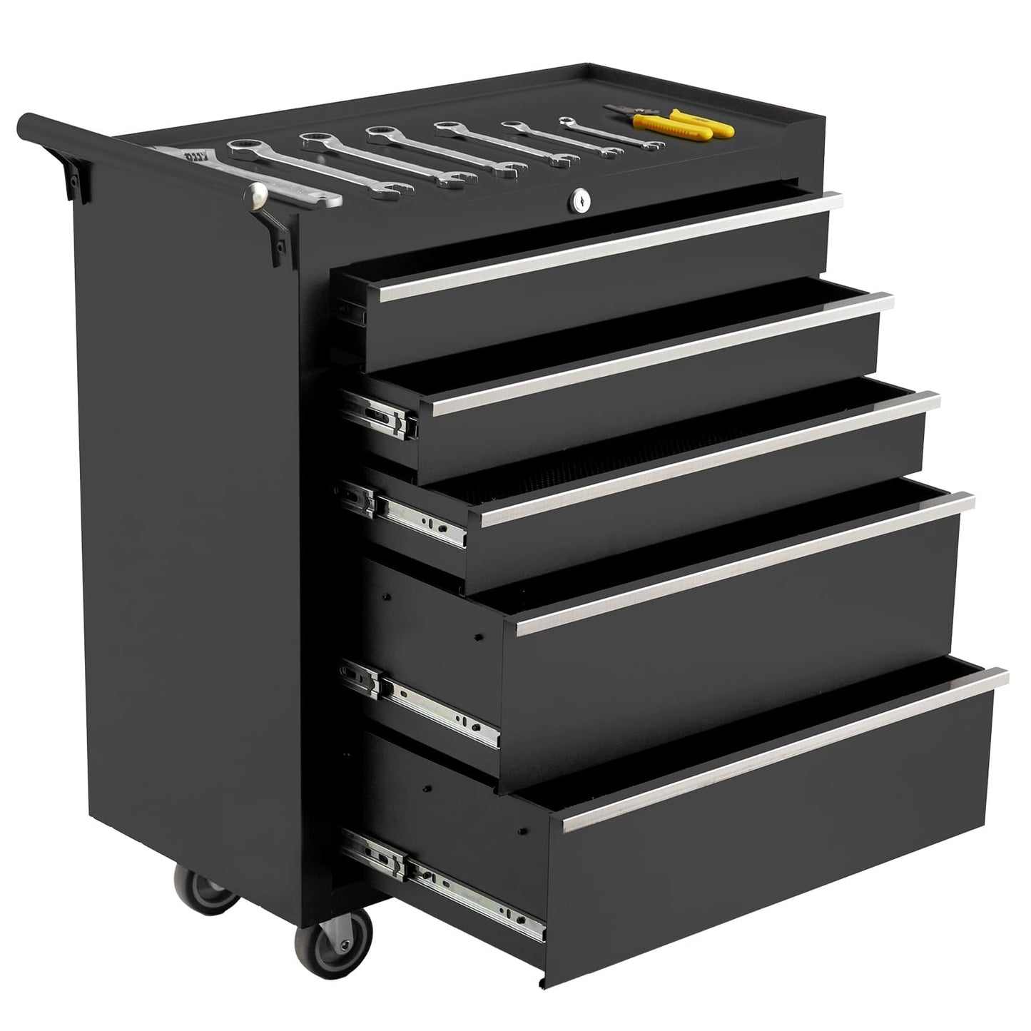 SierraSquad Rolling Tool Chest with Wheels, 5-Drawer Tool Storage Cabinet, Portable Tool Box Organizer with Locking System & Drawer Liners, Tool Cart for Garage Workshop, Black