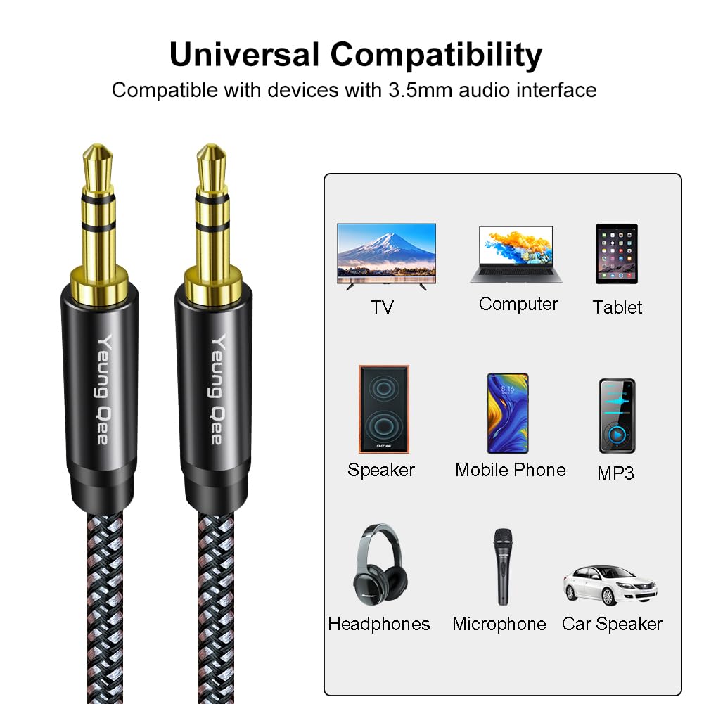 Yeung Qee 1.5ft, 3.5mm 3.5mm (1.5FT) Aux Cord Aux Cable - Nylon Braided Audio Cable Male to Male AUX Cord Compatible