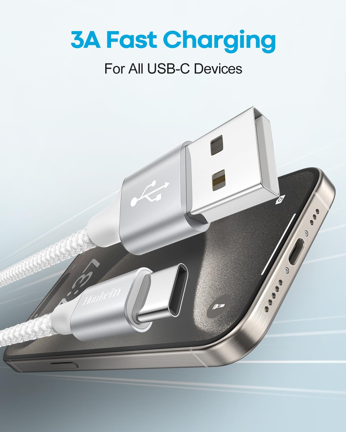 15ft, 17 16 15 S21 10 Huukein White USB A to USB C Cable Extra Long USB C Cable Fast Charging, USBC Charger Cord
