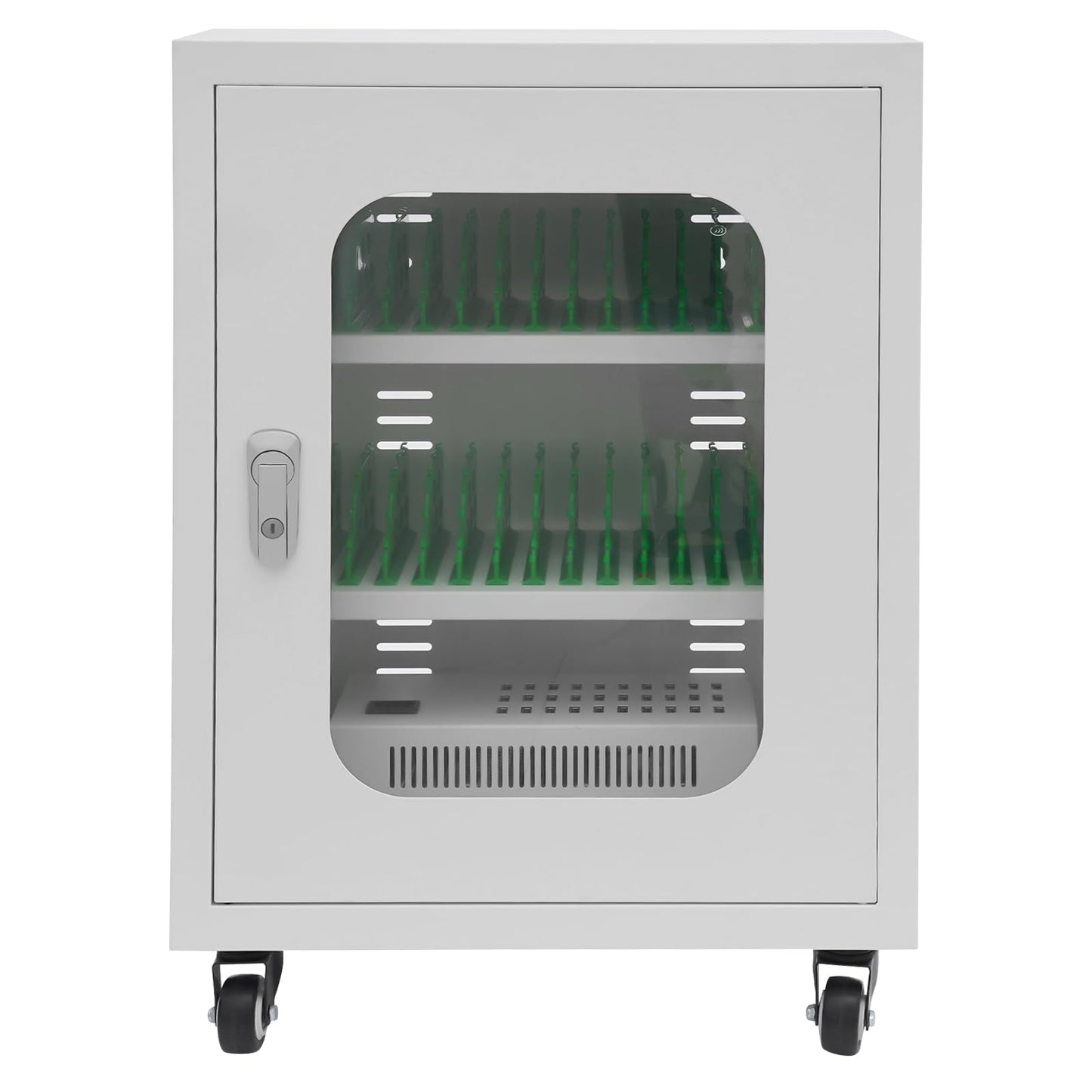 DYRABREST 30-Device Charging Station, Mobile Charging Cart with Lockable Tempered Glass Door, 300W 30-Port USB Charging Cabinet for Phones & Tablets, Secure Charging Locker for Schools, Offices