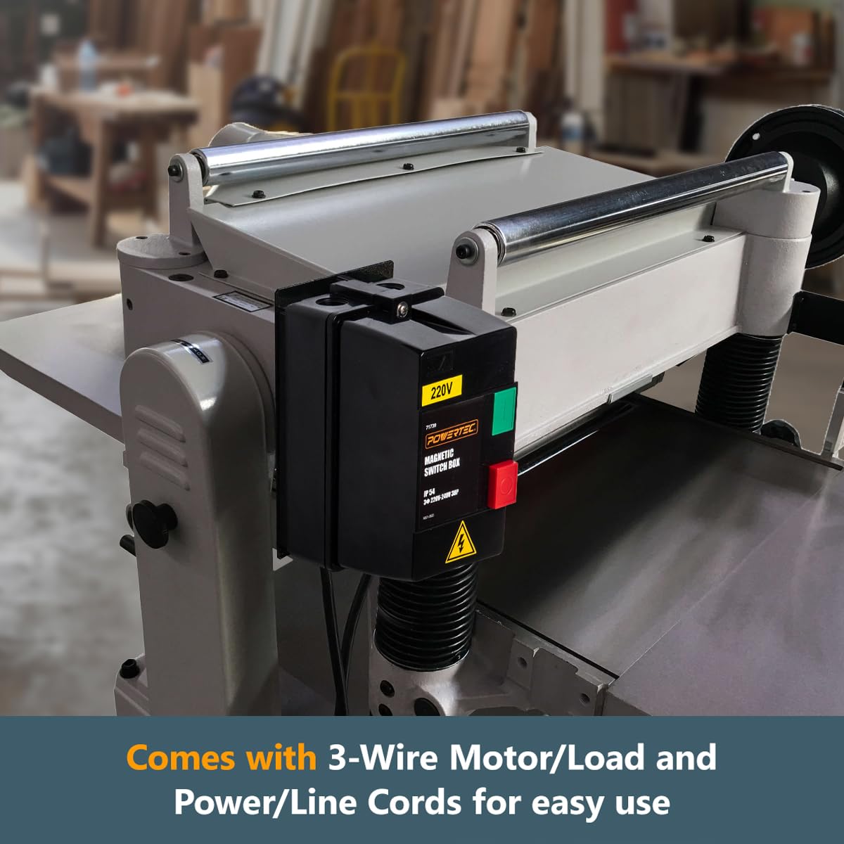 POWERTEC 230V 3-Phase Magnetic Switch Box, 11 Amps, 3P Switch, UL Approved. Includes 4-Wire Motor/Load and Power/Line Cords. Fits DeWalt,Table Saw,Industrial Planer,Unisaw,Woodworking Shaper (71739)