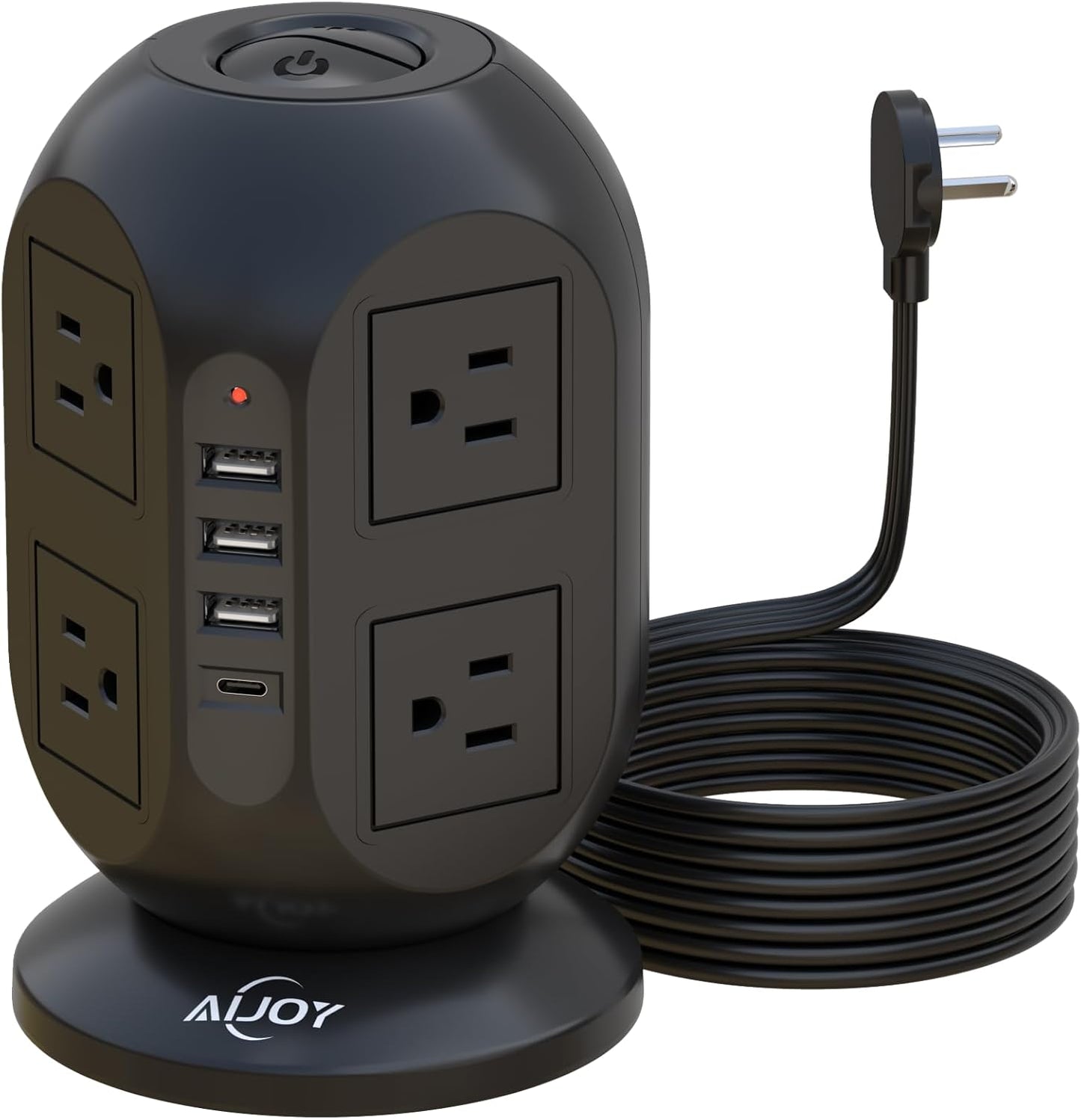 AiJoy 8 4 Ports(1 10 Surge Protector Power Strip Tower with Outlets USB USB-C), FT Flat Extension Cord with Multiple