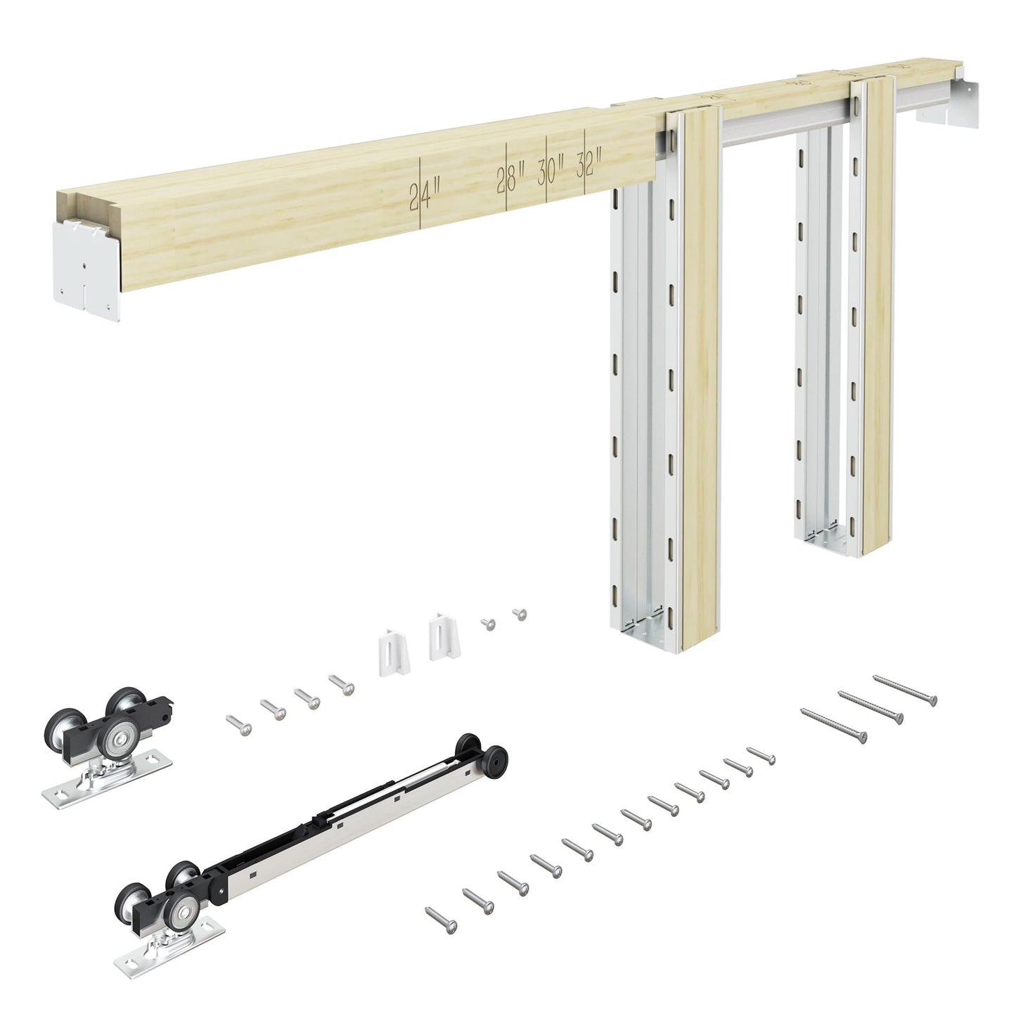 SongYung 24"-36"x 96" Pocket Door Frame Kit with 98LBS Two-Way Soft-Close Mechanism,Aluminum Track Hardware Suitable for Doors Wide 24"-36",2X4 Studs Wall,Smoothly and Quietly Easy to Install
