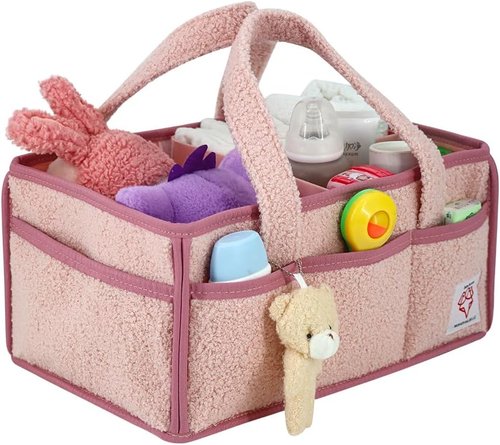 Diaper Caddy Organizer by [Brand Name] - Stylish Nursery Storage Basket for Wipes, Diapers & Toys - Large Felt Design