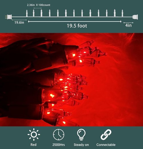 HISHINY Christmas Lights - 100 Count Red String Lights for Indoor/Outdoor Decor | UL Certified, 21 Feet