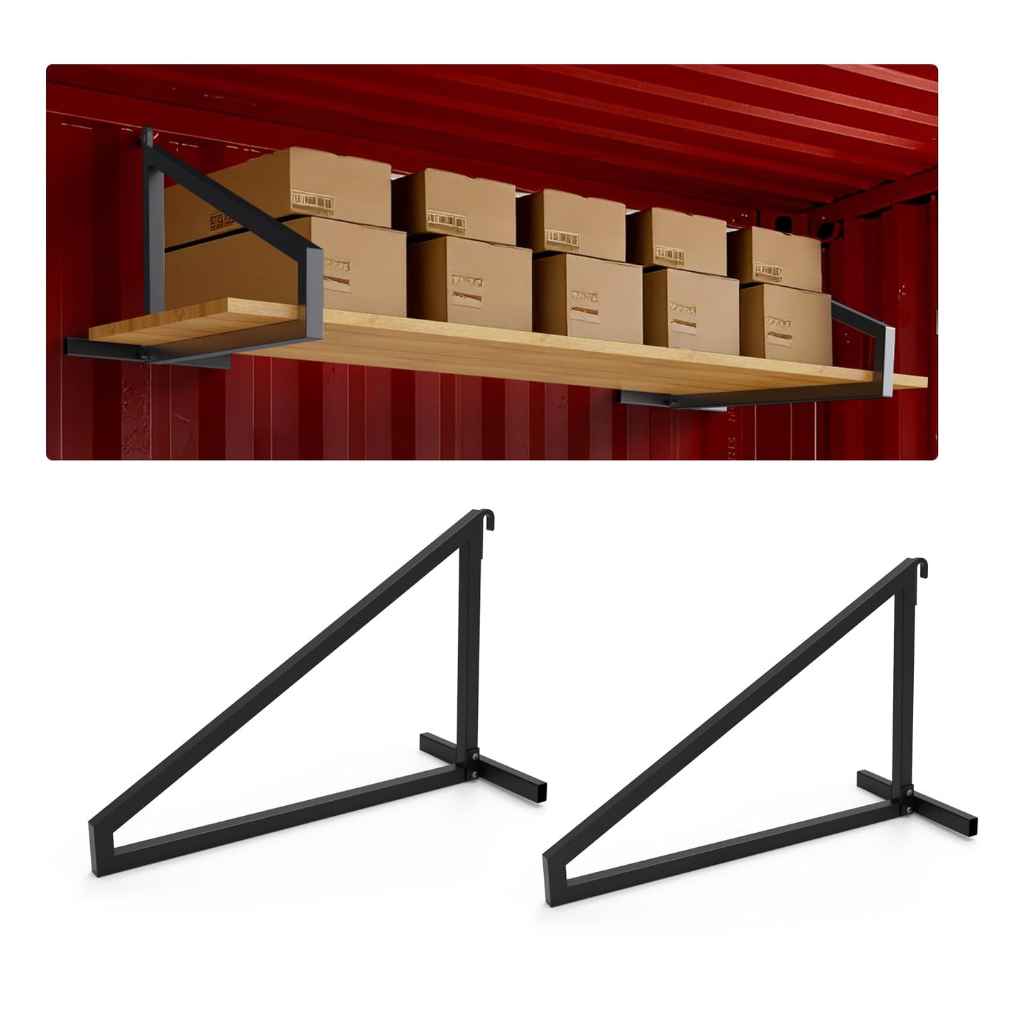 2-Pack Heavy Duty Shipping Container Shelf Brackets - Powder Coated Steel, Creates 16"x18" Cargo Shelves in Trailers & Storage Units, Easy Assembly