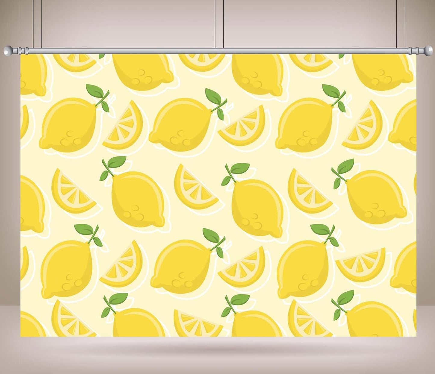 CORFOTO 9x6ft Summer Fabric Lemon Pattern Backdrop Yellow Lemons Slices Green Leaves Citrus Pattern Photography
