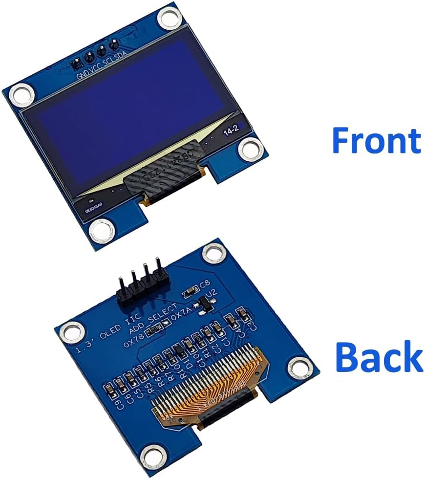 Haldzemo 1.3 inch I2C 128x64 H1106 12864 (2 Pack, OLED Display Module IIC LCD Screen S Compatible Arduino Blue)