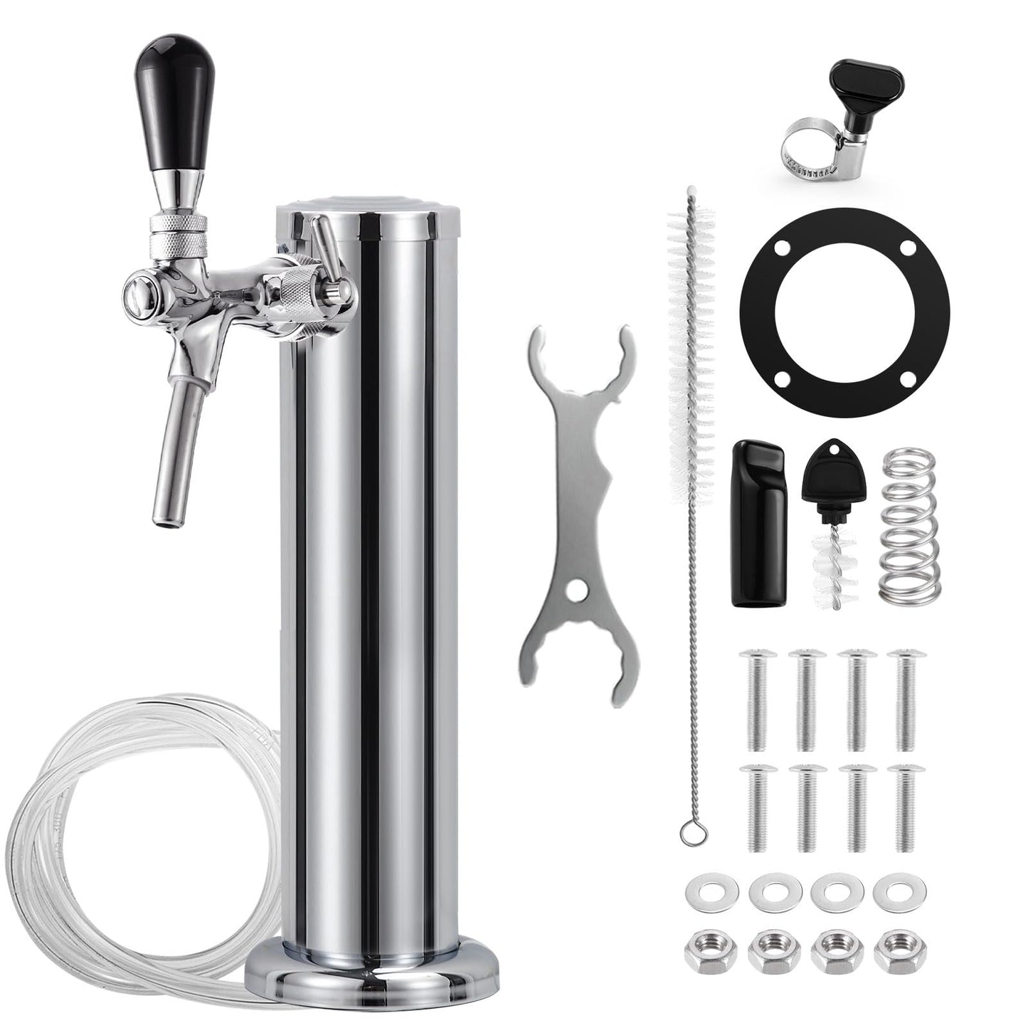 Adjustable Single Tap Tower Kegerator Tower, Draft Beer Tower Keg Tower with Kegerator Parts, Stainless Steel Core Pre-assembled Beer Line Beer Tower Dispenser for Homebrew