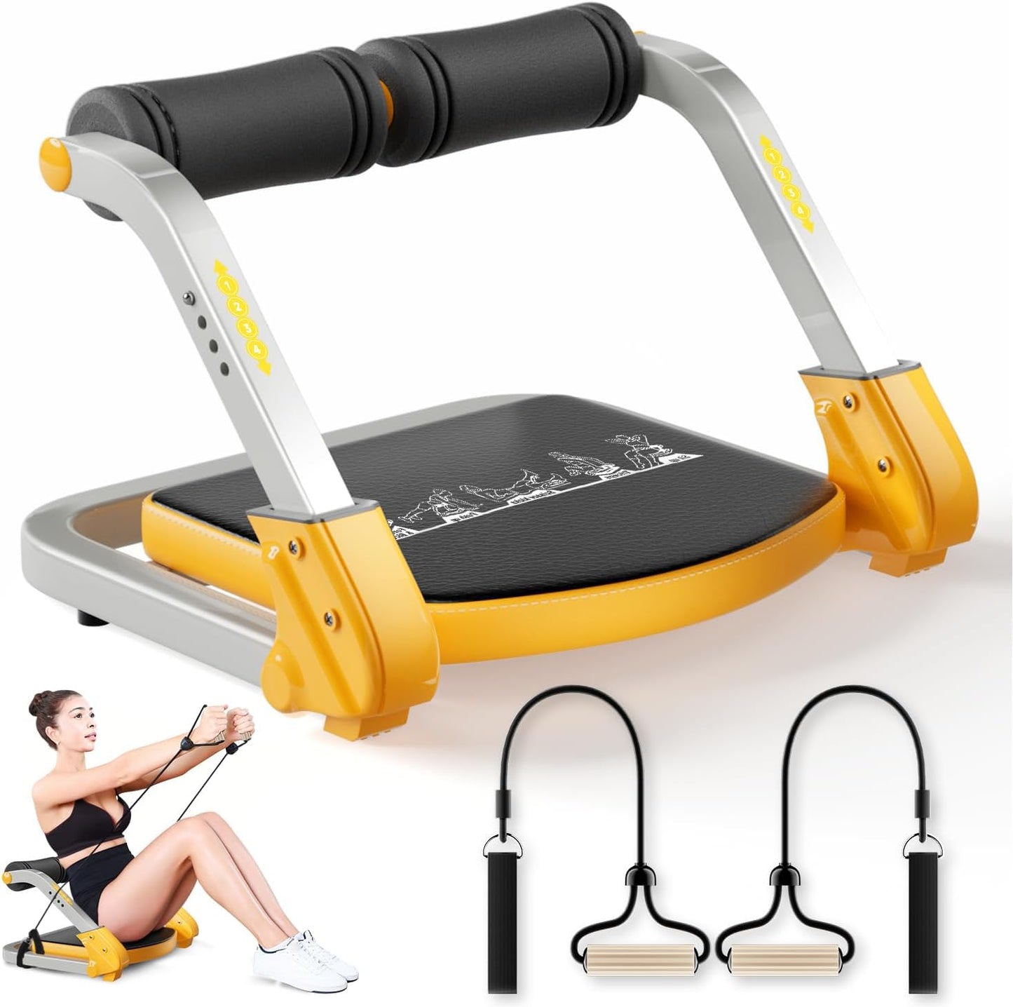 Ab Trainer/Crunch Machine, Ab Workout Equipment, 4 Adjustable Resistance, Sit Up Machine for Stomach Workout, 350 LBS Weight Capacity, Automatic Rebound,Fitness Equipment for Home