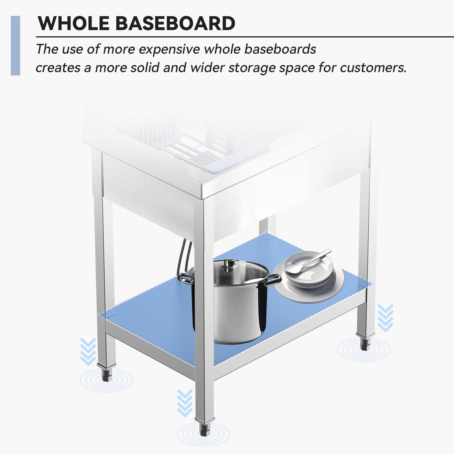 PurezmMoto 28" Commercial Stainless Steel Utility Sink, Single Bowl Freestanding Kitchen Sink with Hot & Cold Water Faucet, Drain Kit & Hoses for Restaurant, Laundry Room, Garage