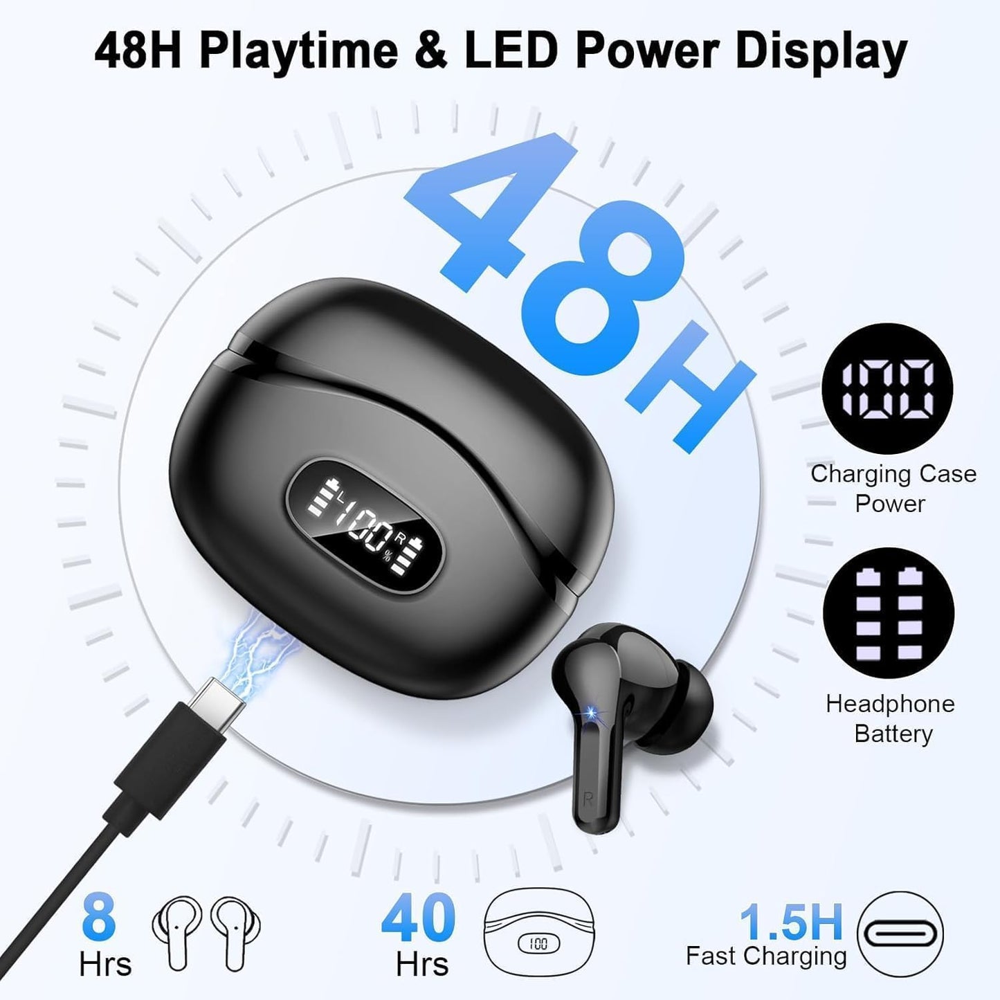 5.4 4 48H IP7 Wireless Earbuds, Bluetooth Headphones HiFi Stereo, Ear Buds with ENC Noise Cancelling Mics, Bluetooth