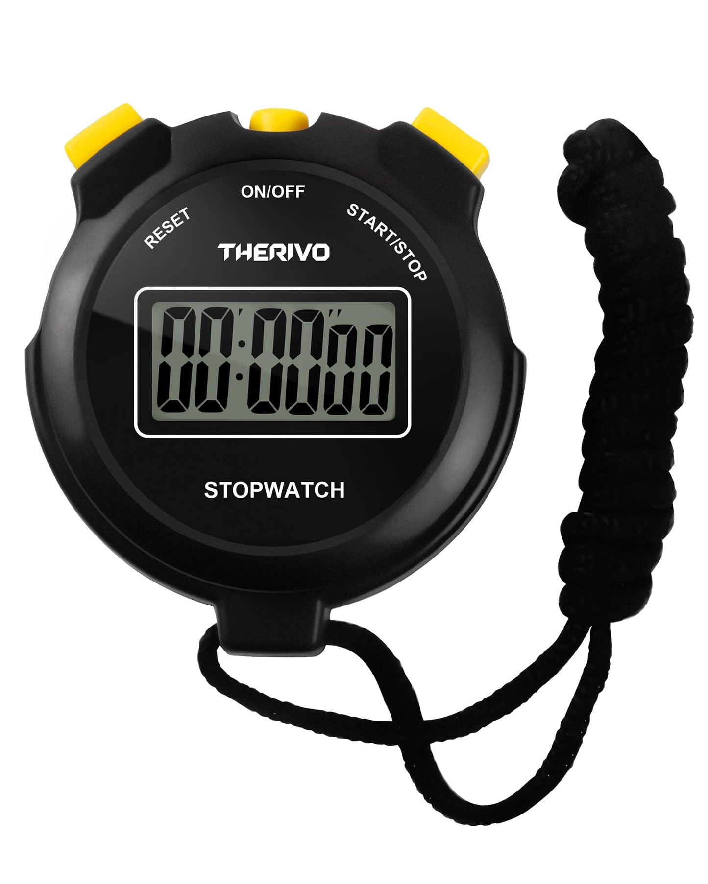 Therivo Digital Simple Silent Stopwatch Timer: Only Stopwatch Mode (No Laps), Easy to Use, Read, and Carry with Intuitive Buttons — On/Off, Large Display, Ideal for Kids, Track, Sports, Coaches