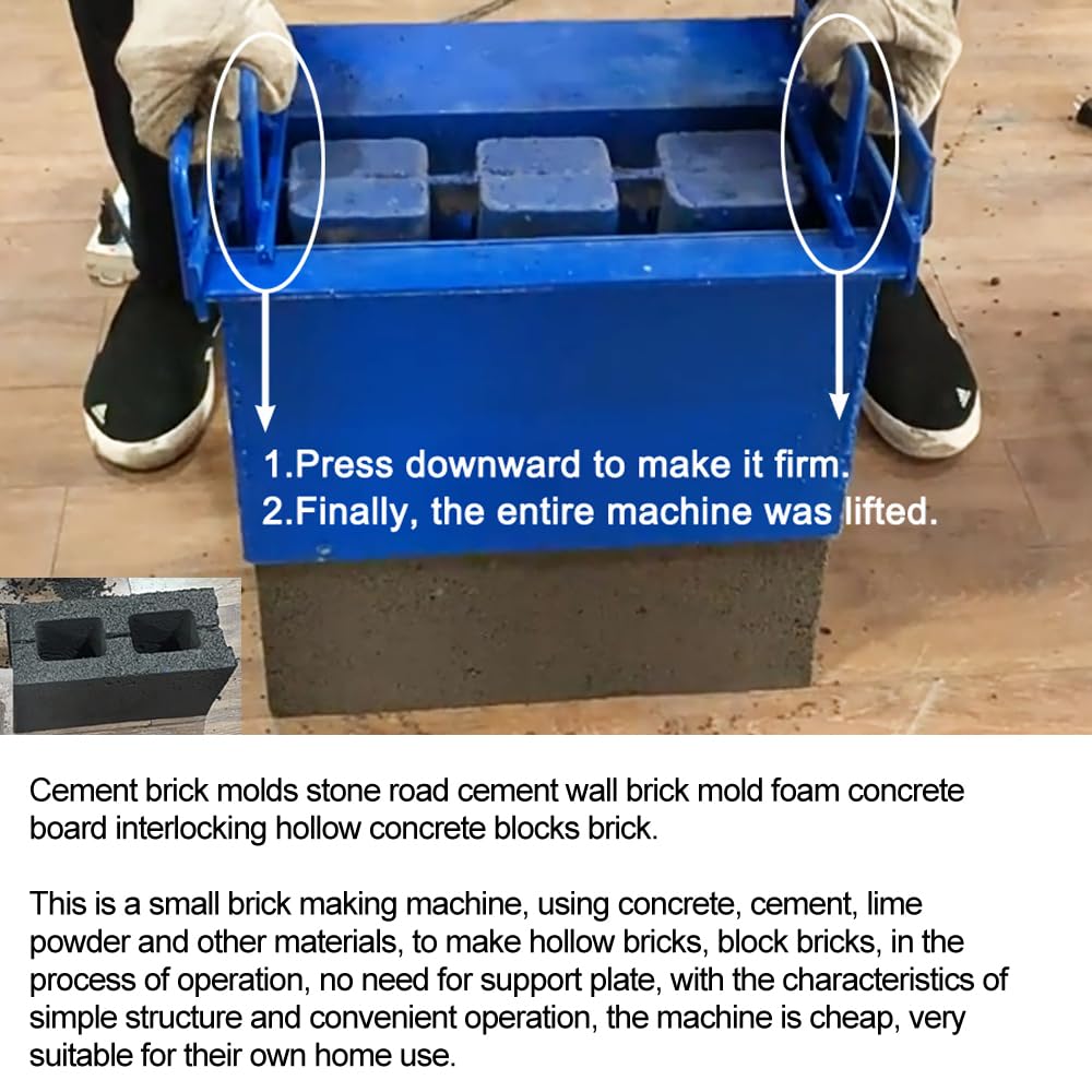INTBUYING Concrete Brick Making Machine, Manual Hollow Soil Block Brick Forming Machine 110V, H13 Square Brick Size 15.7X7.8X7.8inch（400x200x200mm）