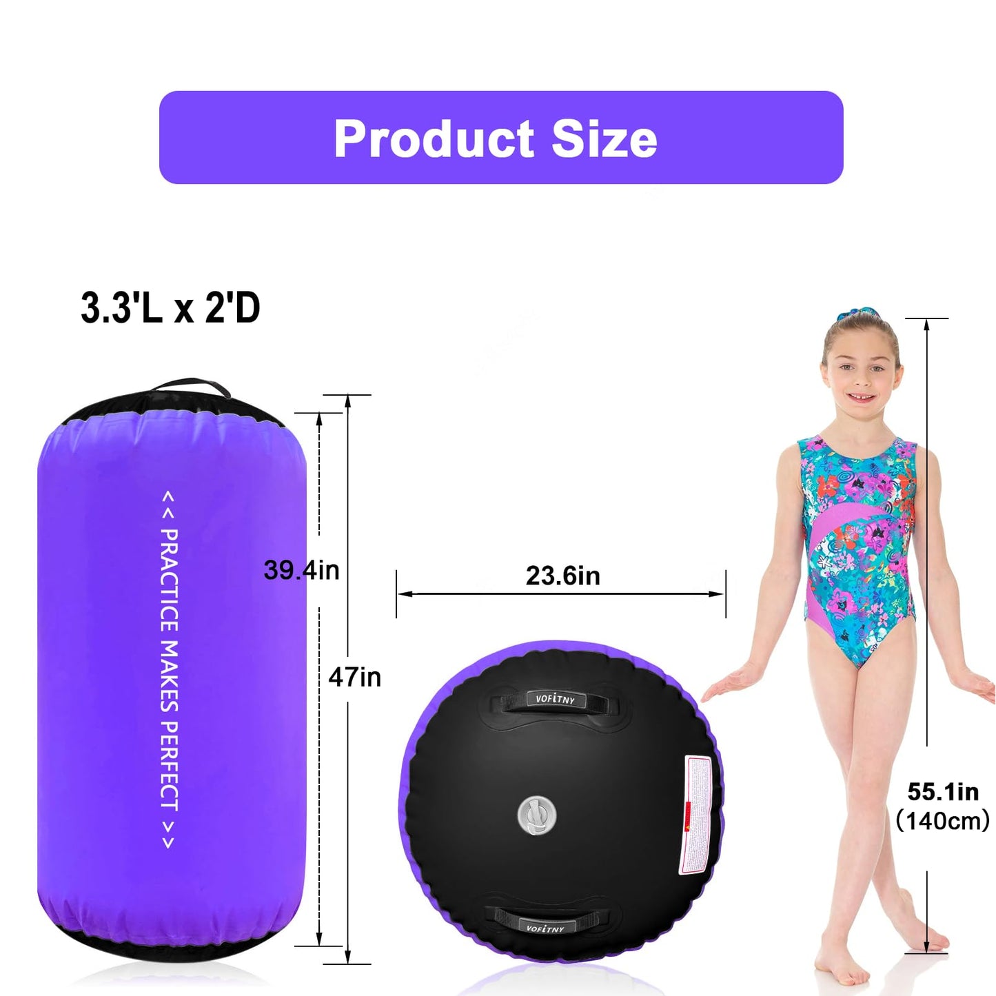 VOFiTNY All Purpose Gymnastics Mat 10ft Sturdy Inflatable Tumble Track with Air Roller for Home/Gym