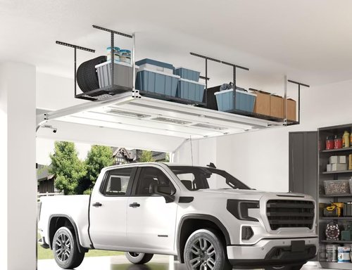 FLEXIMOUNTS Overhead Garage Storage Rack - Adjustable Ceiling Mount | 72" L x 36" W x 40" H | 900lbs Capacity - Black