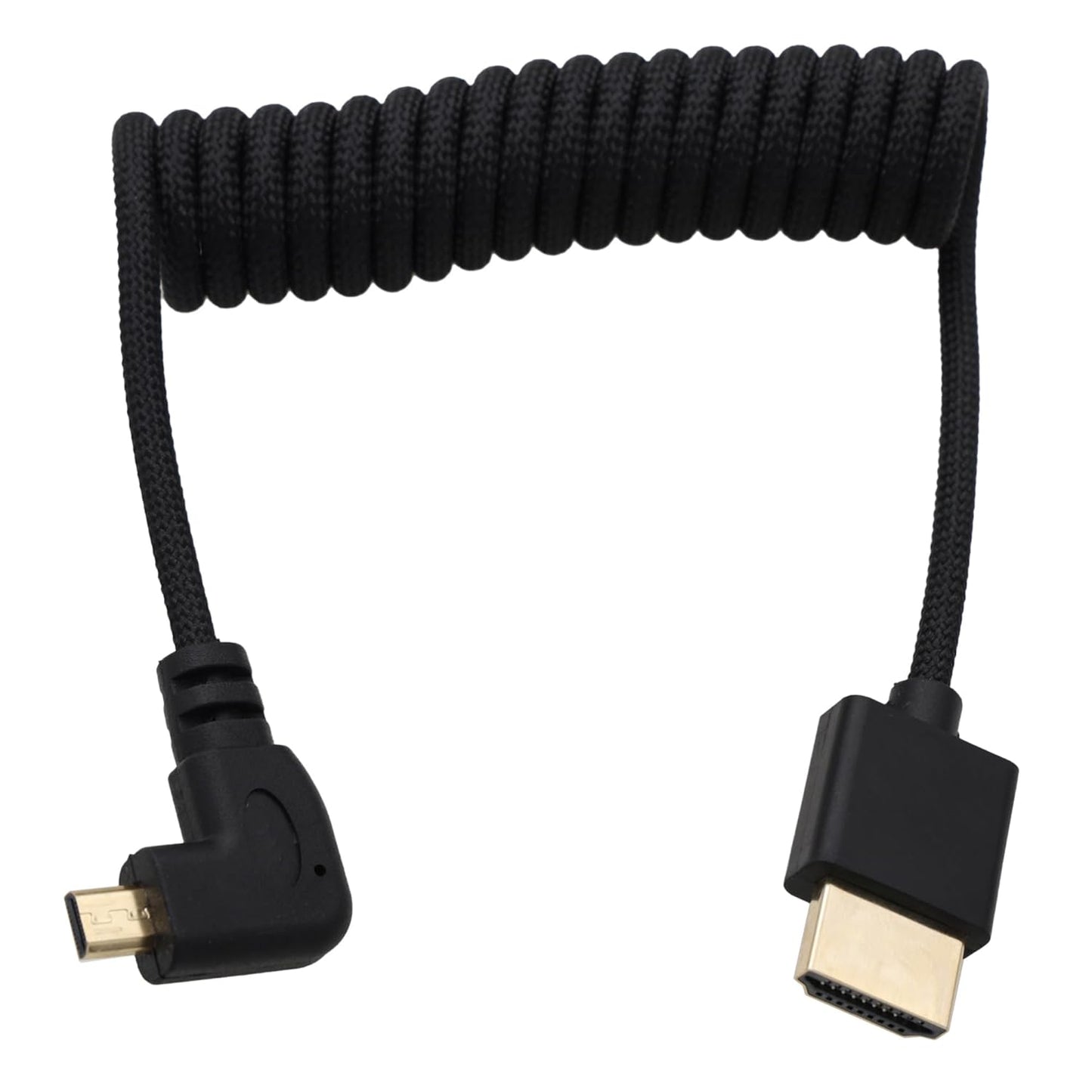HangTon 8K 4K 60p A7C R6 XT30II, S9 Left Angle Micro HDMI to HDMI Coiled Cable for Ninja V Monitor, Sony R, Canon mkII