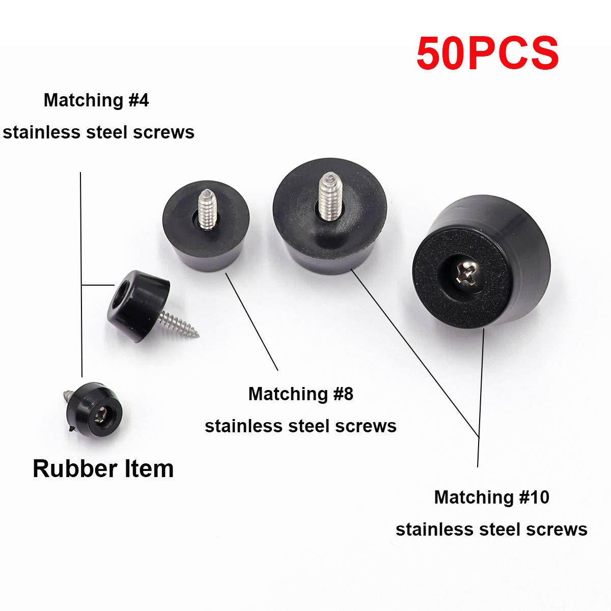 smseace 100PCS(5 Sizes) Rubber Feet for Cutting Board, Built-in Stainless Steel Washer and Screws, Non-Slip Rubber Feet for Furniture, Electronics, Tables, Sofas