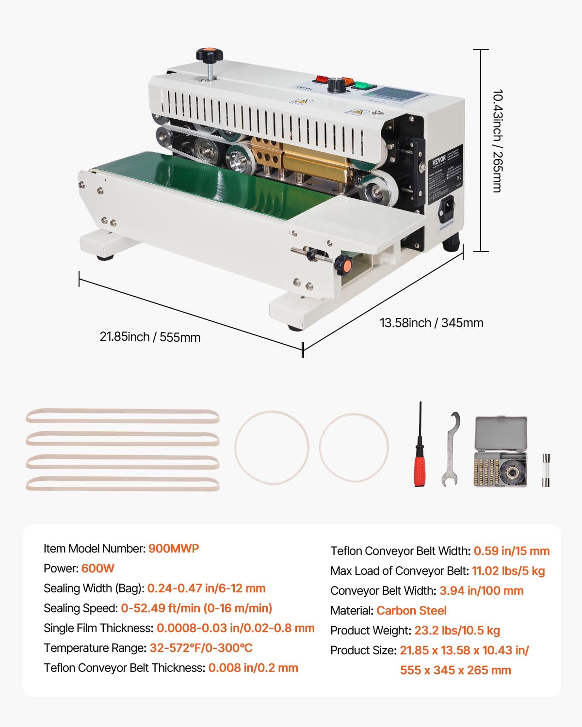 Happybuy FR-900 Continuous Band Sealer, Automatic Horizontal Band Sealer 110V, Continuous Sealing Machine Temperature Control, Bag Sealer Machine for PVC Bags Films