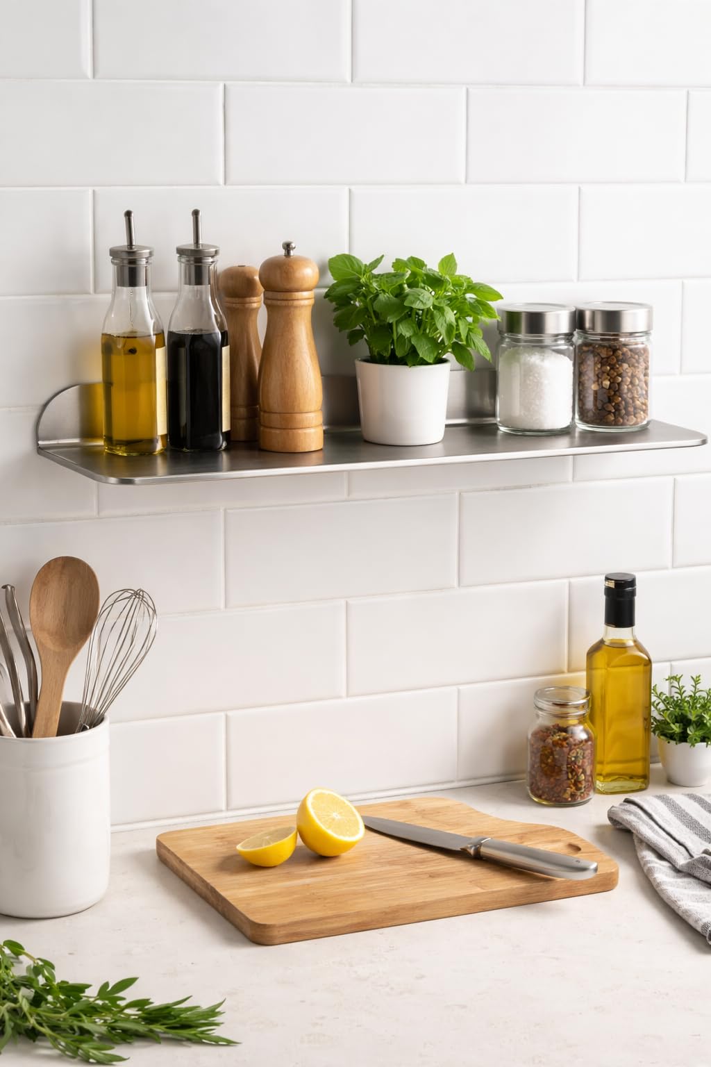 Stainless Steel Rectangular Wall Shelf 12" x 24", Floating Shelf for Bathroom Kitchen Storage, Holds up to 33 lb, Modern Minimalist Wall Decor, Rust Resistant Organizer