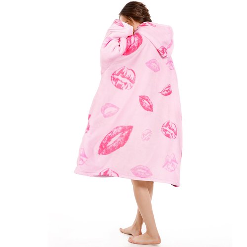 Narecte Oversized Blanket Hoodie Wearable Blanket Sweatshirt for Women Adults Soft Hooded Blanket Warm Oversized Hoodie Blanket Birthday Gifts for Women Christmas Gift for Friends Female Kiss
