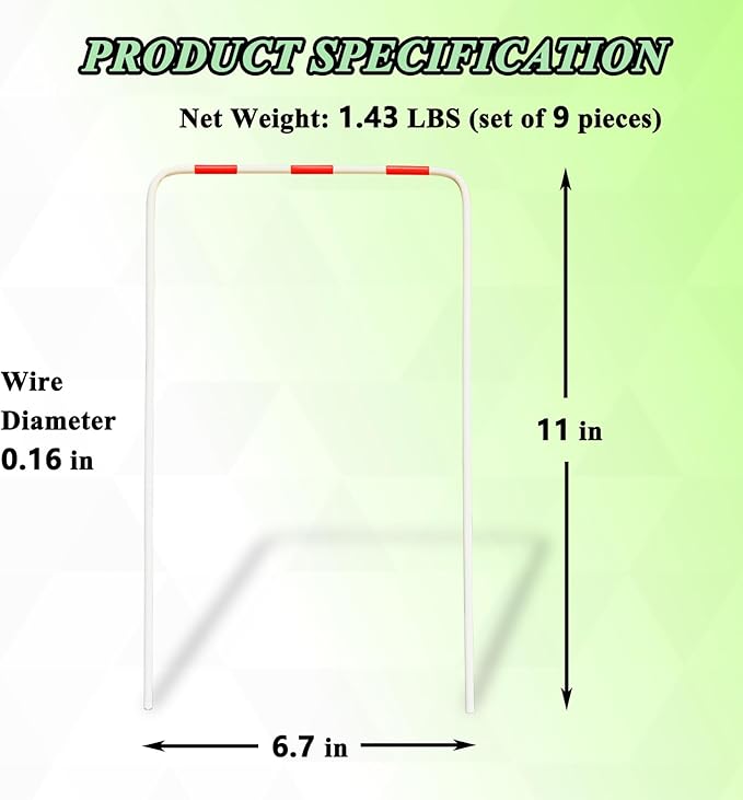 Croquet Wickets Replacement, Set of 9, Heavy Duty Thick Steel Wire with White Plastic Coating, 11 x 6.7, for Families Backyard Lawn Outdoor Game
