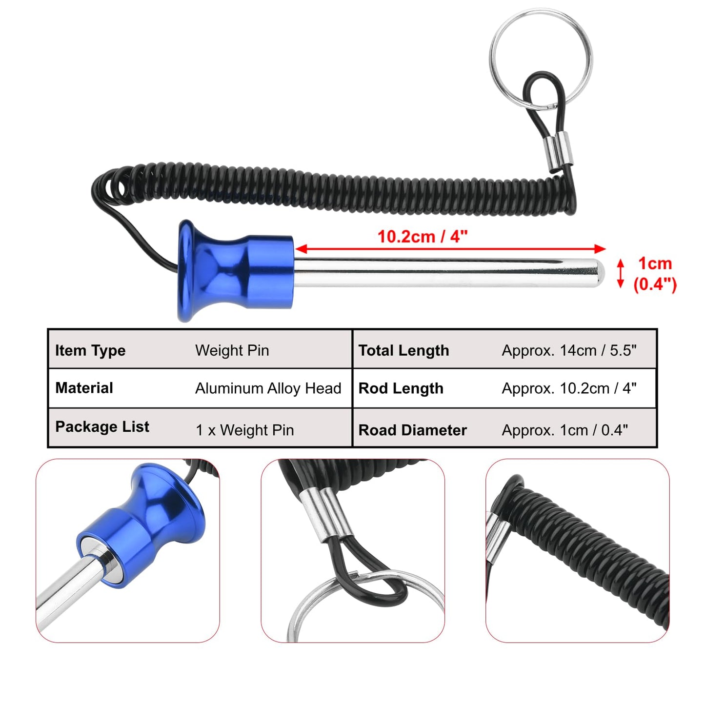 Cosmos Gym Weight Stack Pin Universal Replacement Selector Lock Pin Detent Hitch Pin, Tensile 3/8" Dia. & 4" Locking Space with Lanyard, for Gym Equipment Machine Weight Plate (Blue Knob)