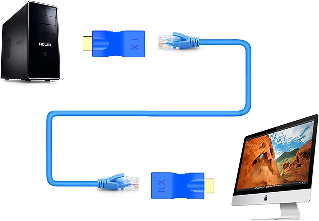 SNLLMZI RJ45 5e 6 1080p 30m PS4 4K 2K2 HDMI Extender,HDMI to Network Cable Extender Converter Repeater Over Cat / up