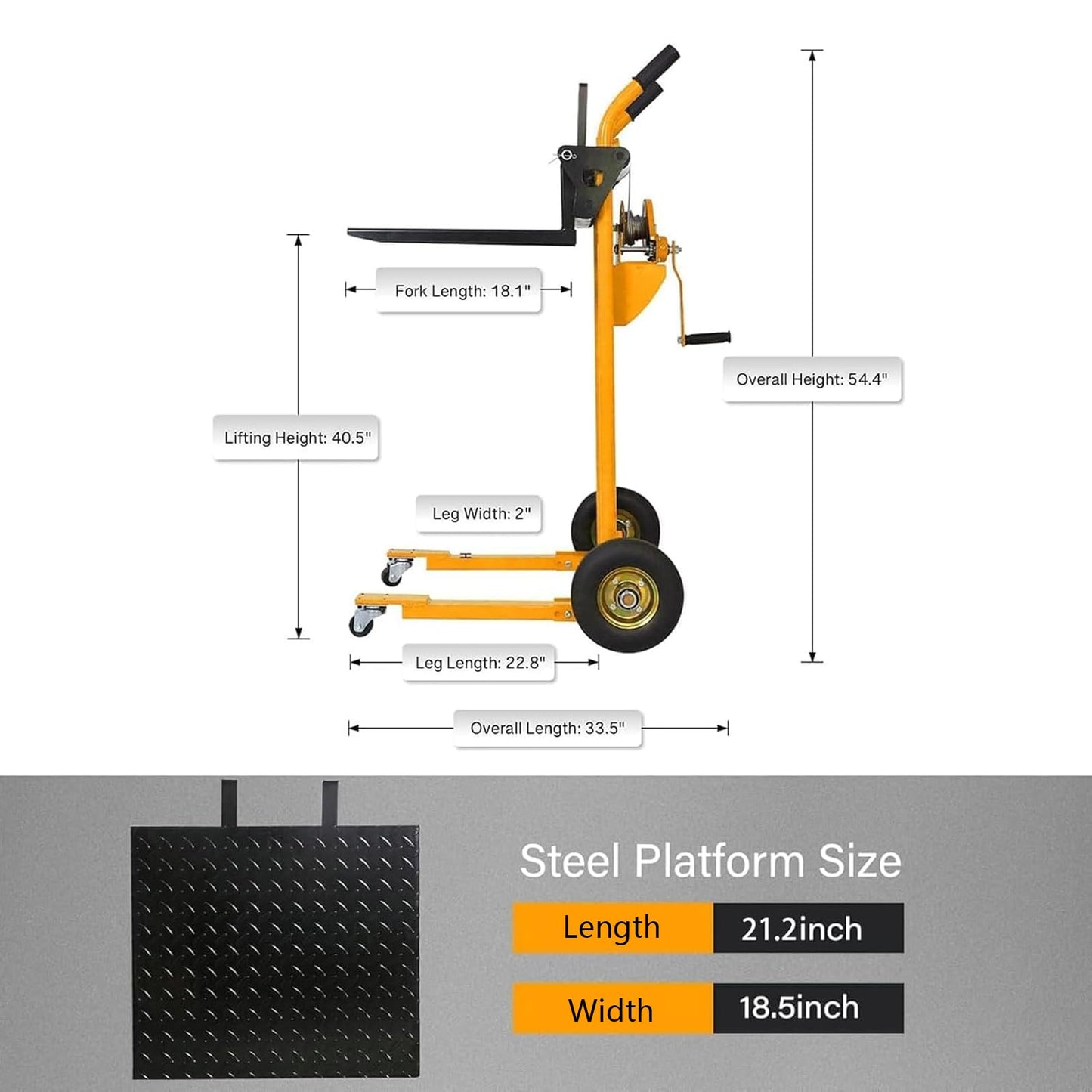 Apollo Material Lift Winch Stacker, Pallet Truck Dolly 330 lbs Capacity, 40.5" Max Lift, Pallet Stacker with Swivel Casters and Steel Platform