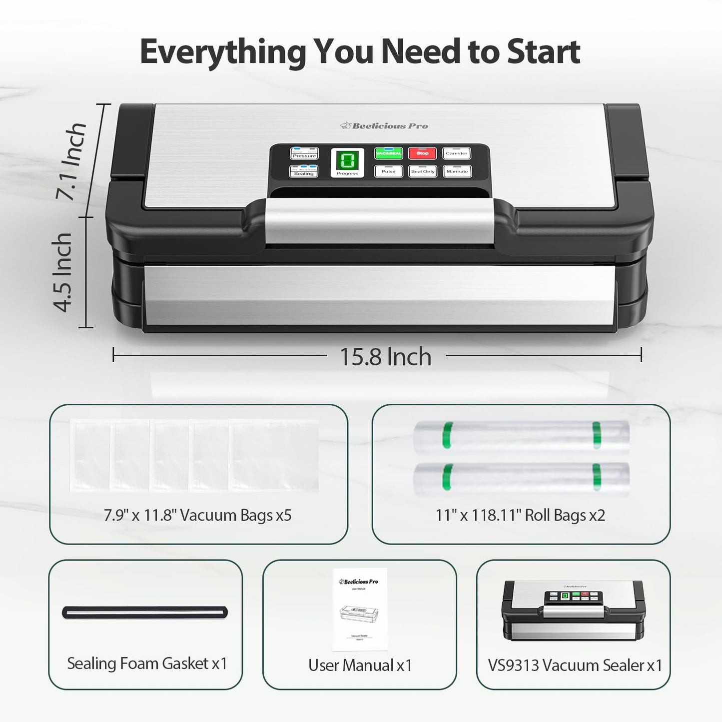95kPa Vacuum Sealer Machine with AquaLock Technology, for Moist Seals, 2X Seal & 130W, Fully Automatic Food Sealer, Built-In Cutter