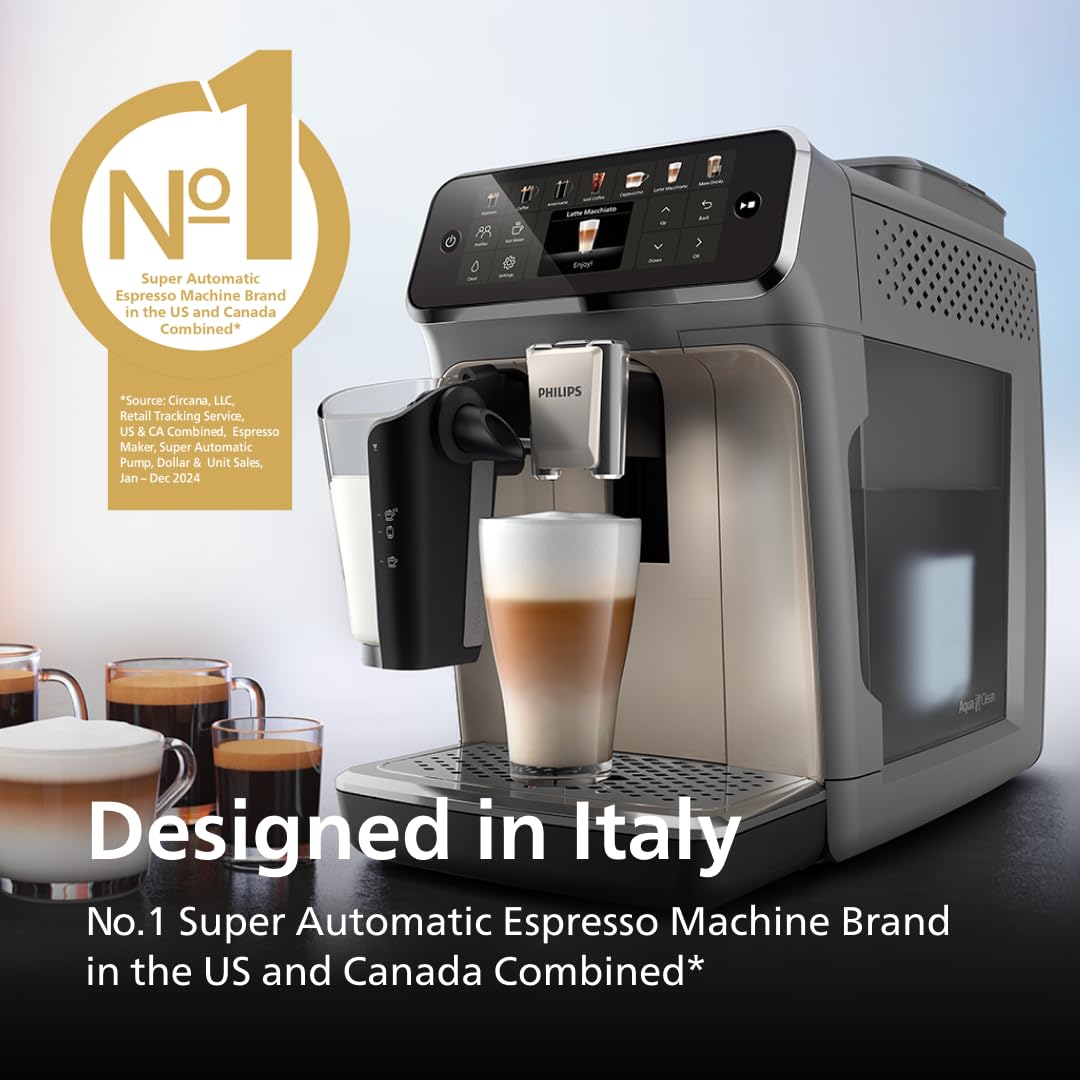 Philips 4400 Series Fully Automatic Espresso Machine, LatteGo Milk System, Integrated Grinder, 12 Hot & Iced Coffee Pre-Sets, Quick Start, SilentBrew, 15-Bar Pressure, Black Chrome (EP4444/90)