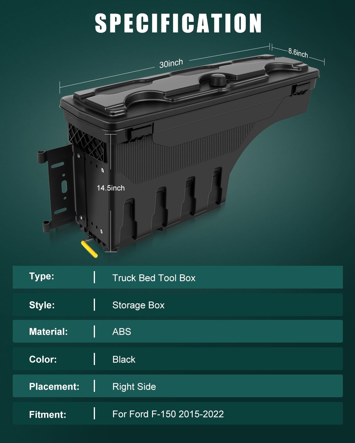 SCITOO Right Passenger Side Truck Bed Tool Box for Ford F-150 2015 2017-2022,Multi-Compartment Dividers Organized Storage,Heavy Duty & No-Drill Installation