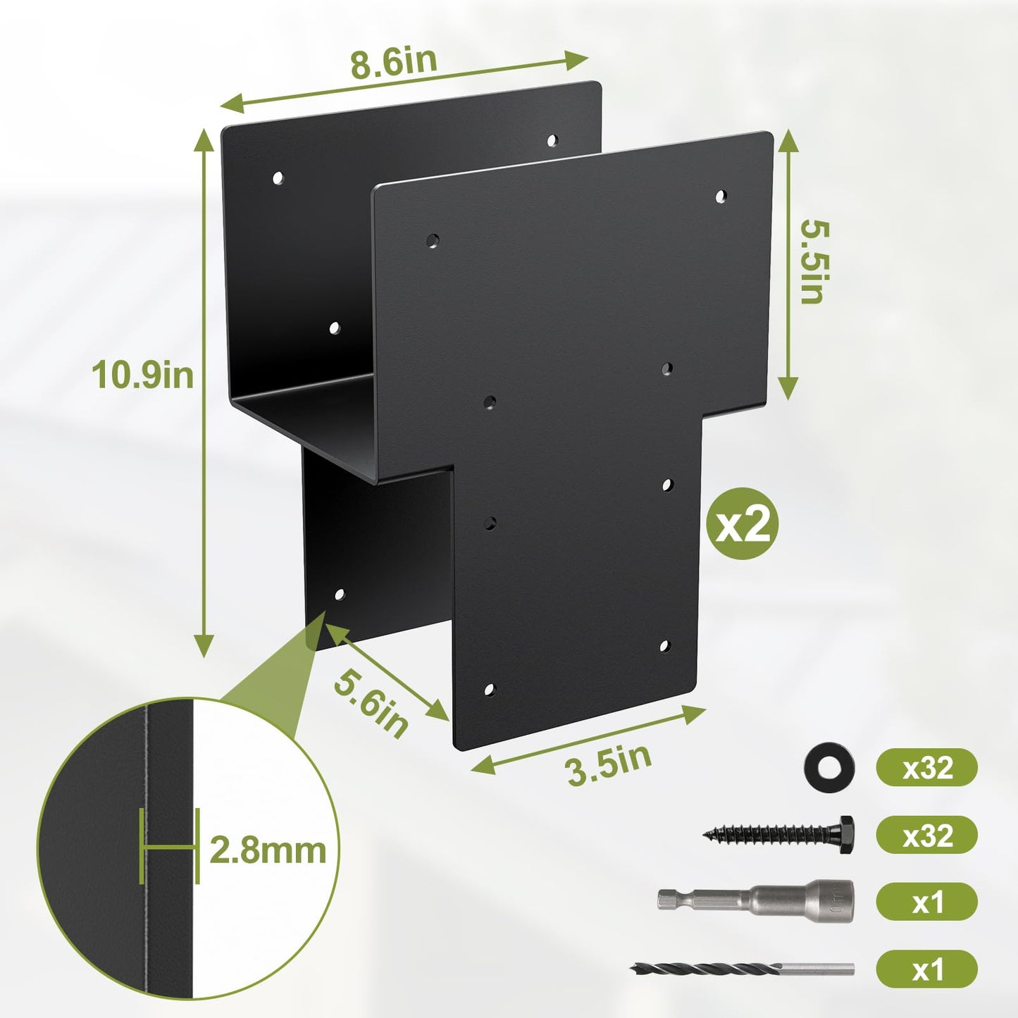 6x6 Post Caps Tie Brackets (Actual 5.5"x5.5") -2 Pack Heavy Duty Galvanized Steels Pergola Connector Brackets for Wood Posts, Gazebo & Deck Beams (Black)