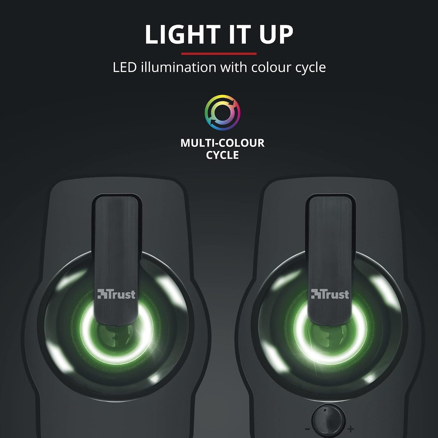 Trust 2.0 12 Gemi RGB LED PC Speakers for Computer and Laptop, W, USB Powered, Illuminated - Black