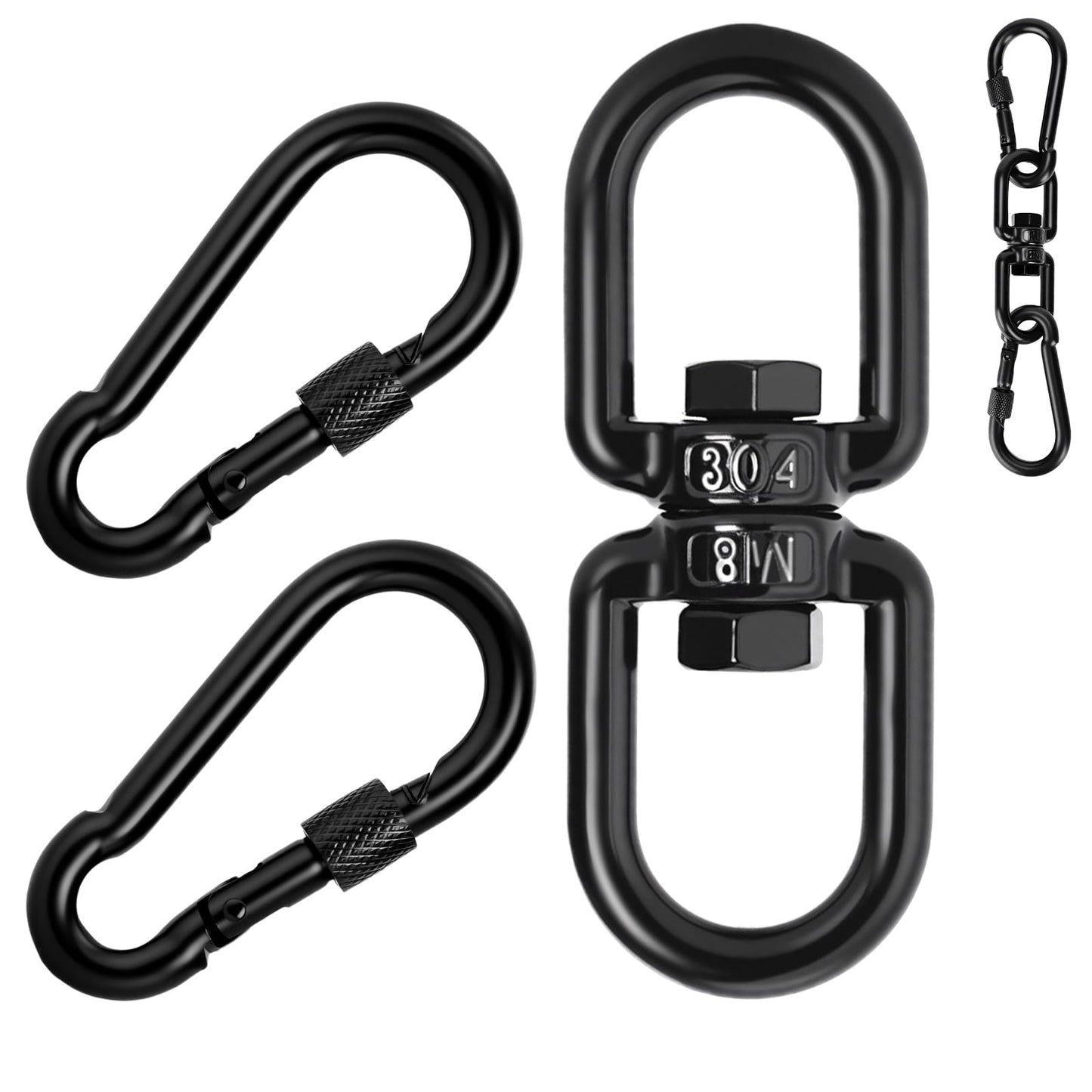 Aheucndg 1200 lb Capacity Heavy Duty Double Ended Eye Hook with Snap Hook, SUS304 Swivel Hooks 1Pack + Snap Hooks 2Pack, for Aerial Yoga, Hanging Hammock, Web Tree Swing, Swing Spinner M8