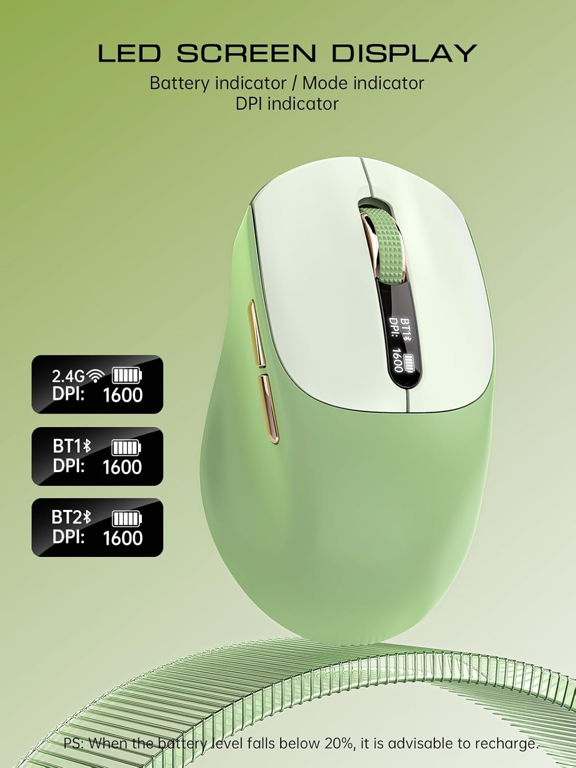 XISOGUU 5.0/4.0 2.4G Wireless Bluetooth Mouse, Bluetooth & Tri-Mode, Type-C Rechargeable with LED Screen Display