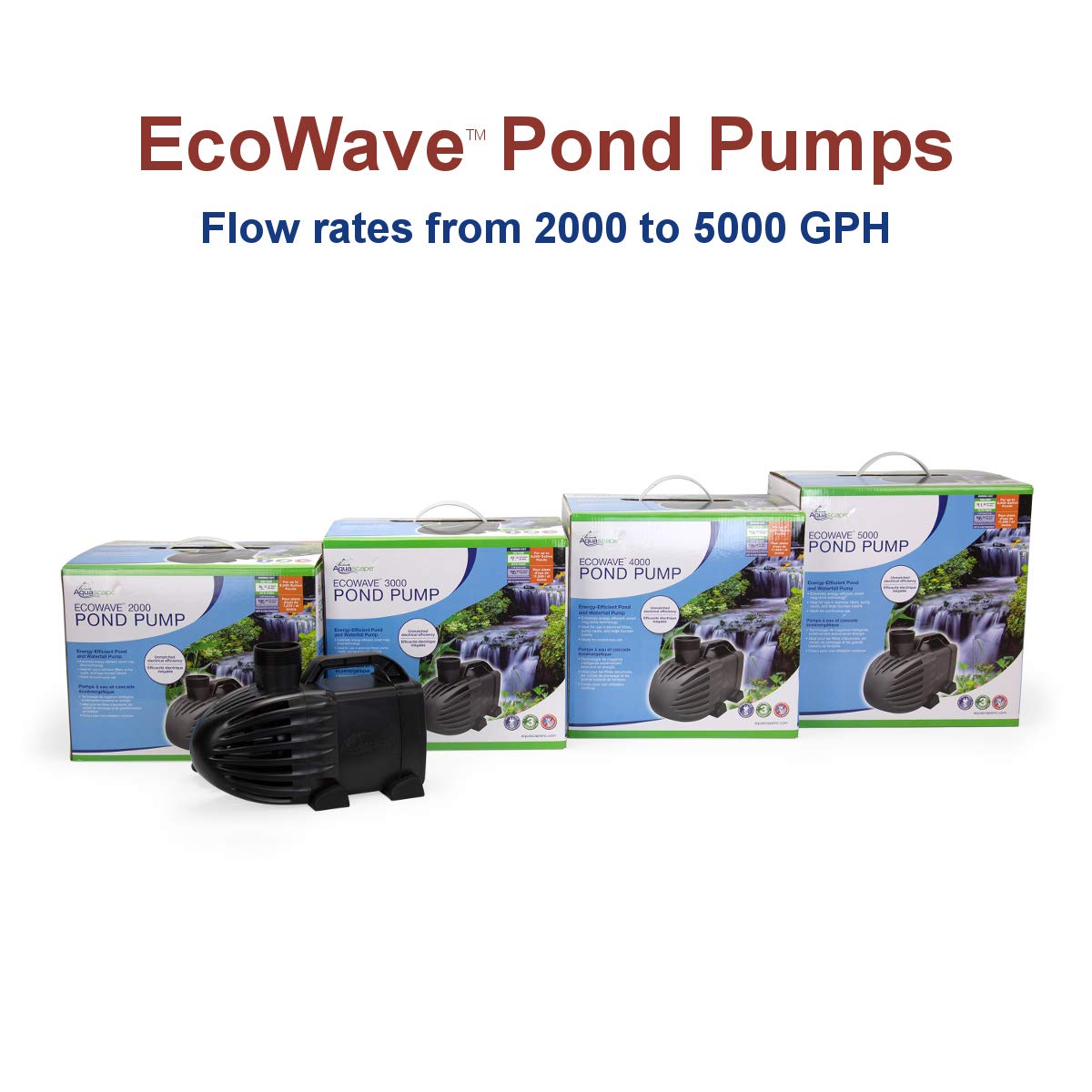 Aquascape EcoWave 2000 GPH Pond and Waterfall Pump, Mag-Drive, Quiet, Efficient, Compact | 91131